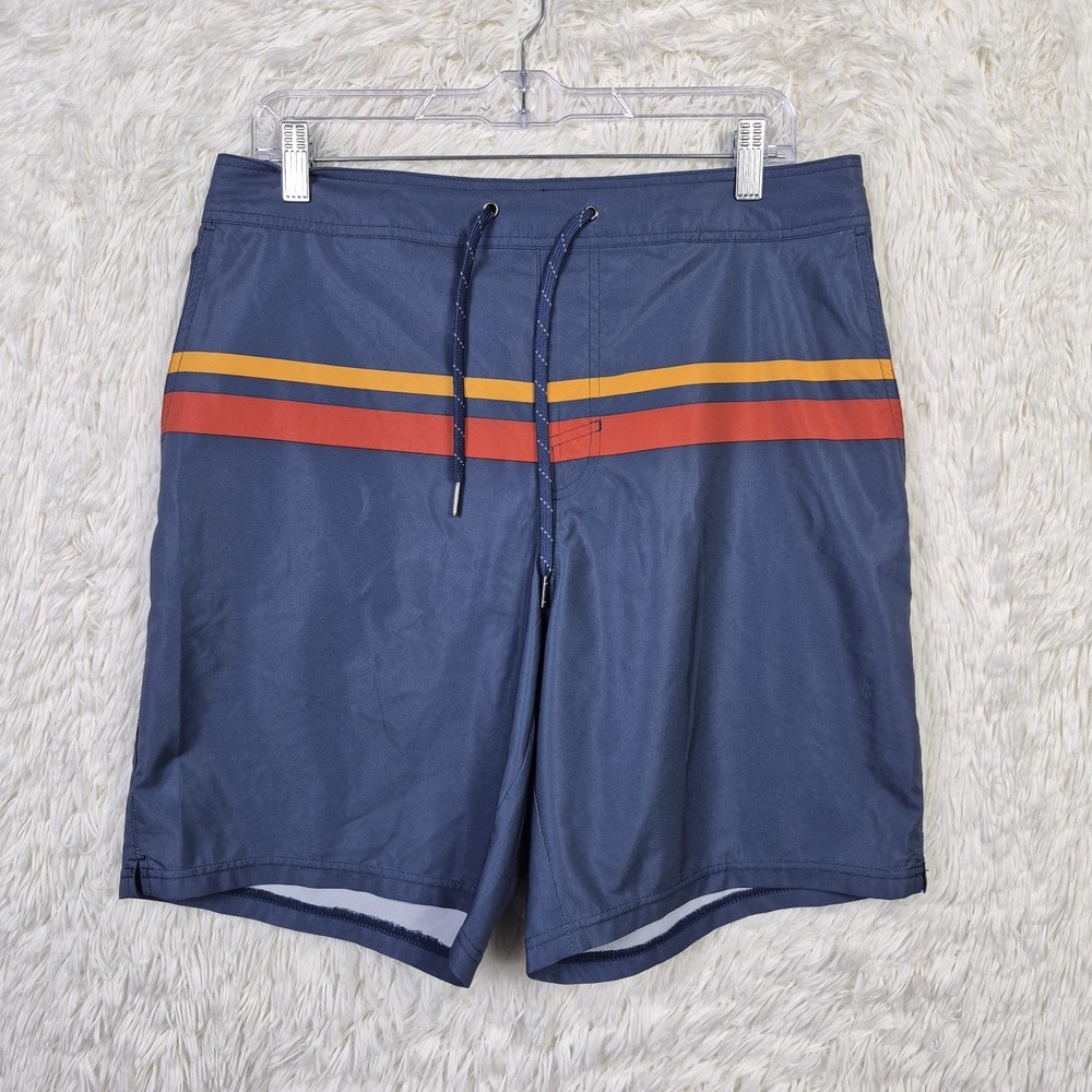 Fair Harbor Swim Trunks Mens XL Navy Blue Striped Unlined 8"